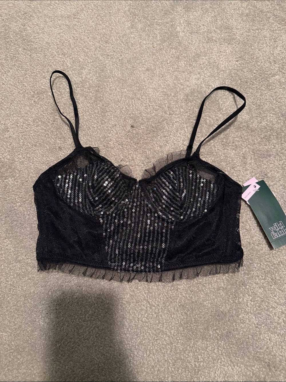 wild fable Black Sequin Mesh Bralette